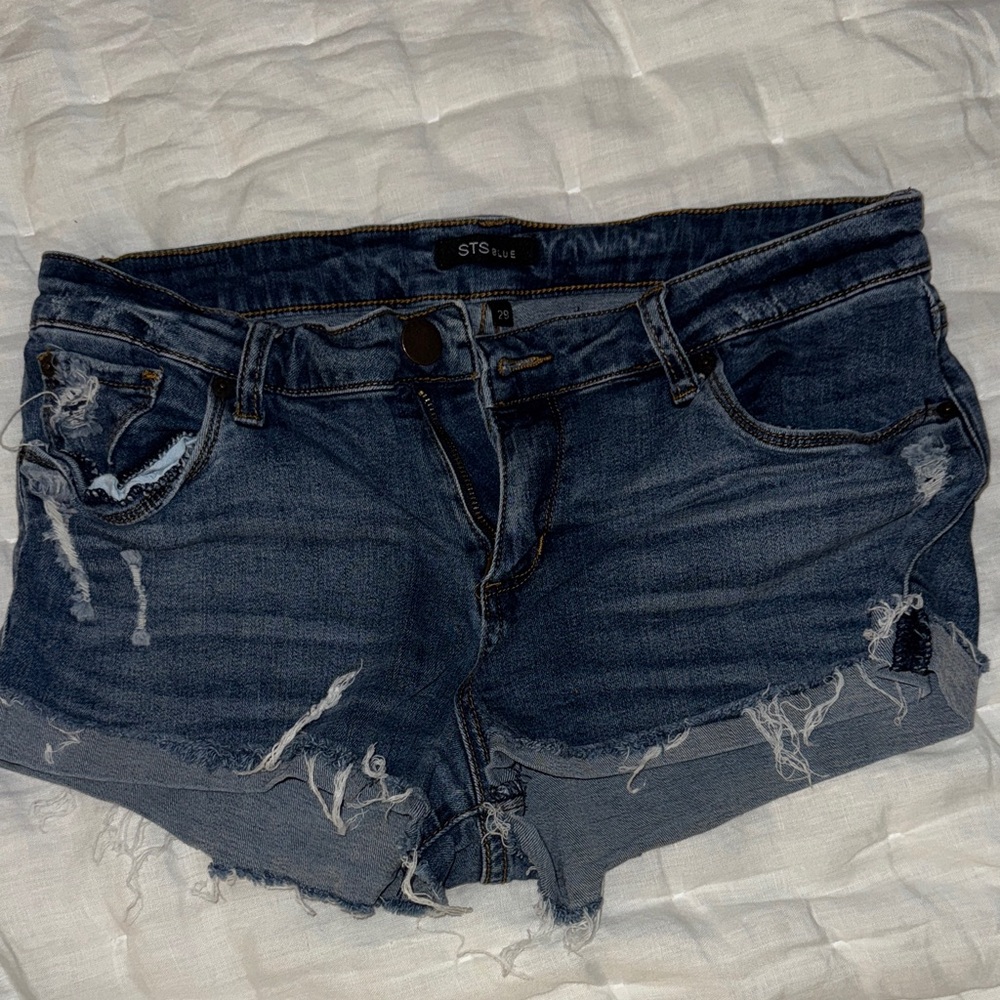 STS Blue Women's Ripped Jean Shorts - Dark Blue